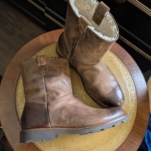 ROSS SNOW Brown Leather Shearling Lined Vibram Sole Made In Italy Boots Sz 9